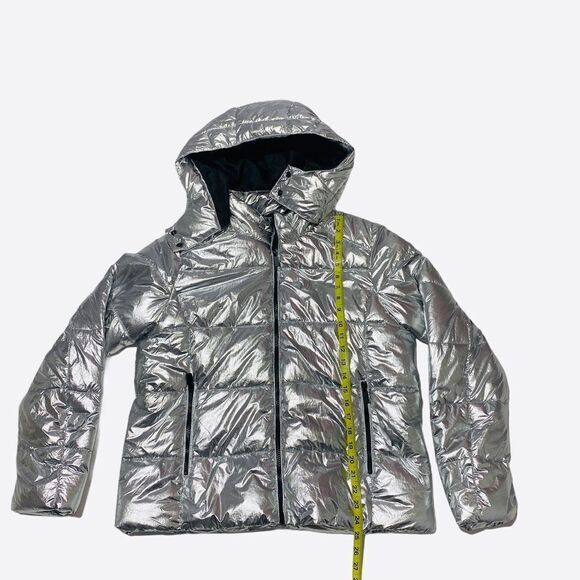 Andrew Marc Metallic Silver Puffer Jacket Large - Picture 11 of 15